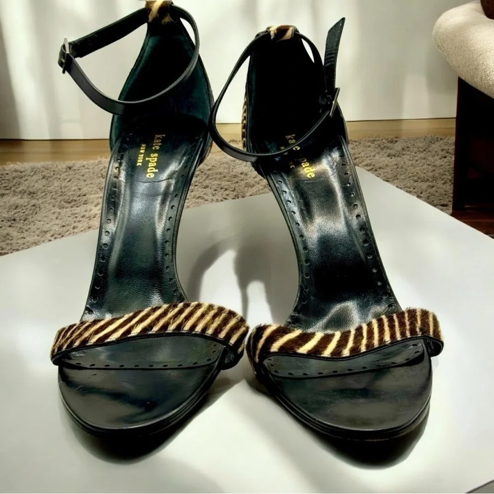 Kate Spade‎ Animal Calf Hair Zebra Print Open Toe Heels Size 10
